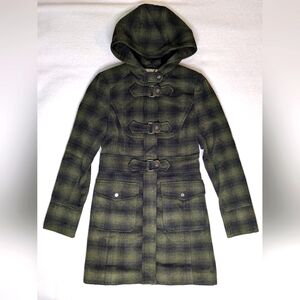 Steve Madden Green and Black Pea Coat with Hood